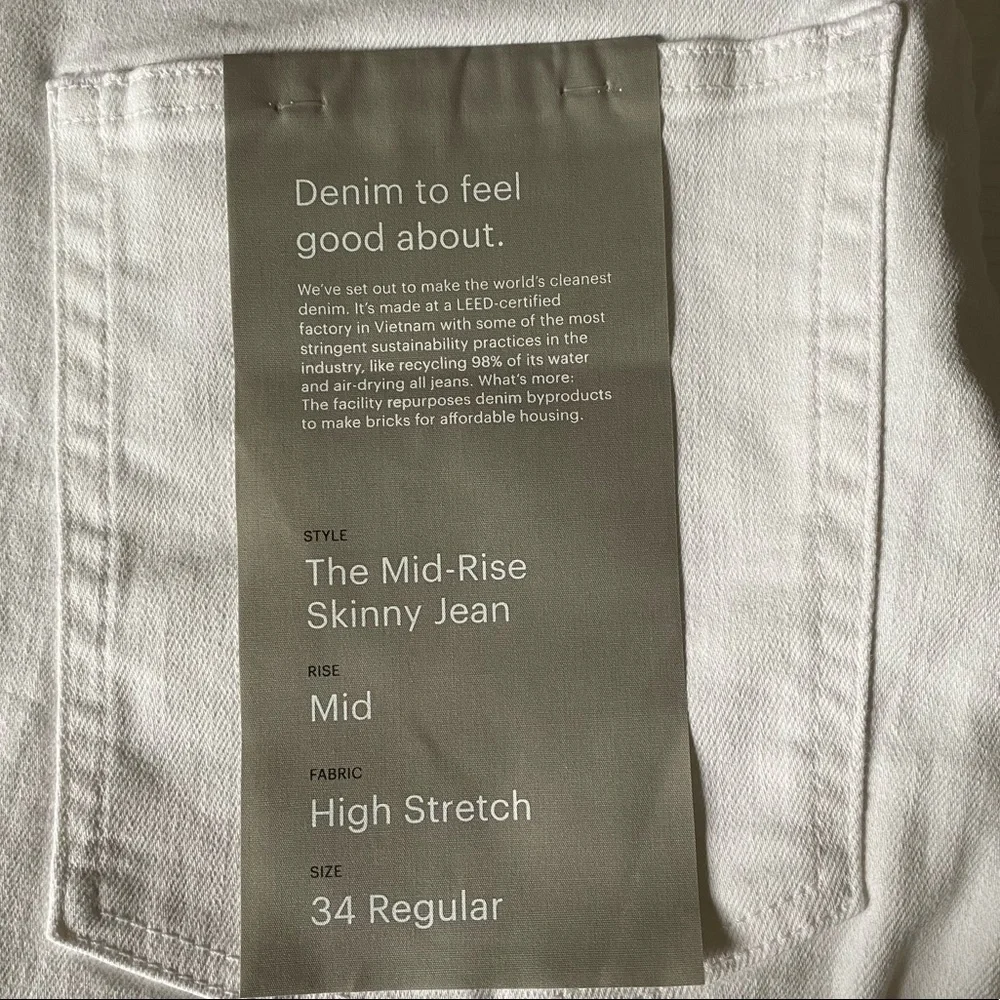 NEW Everlane The Authentic Stretch Skinny White Jeans